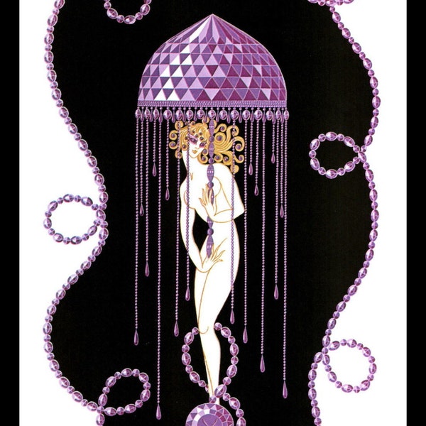 Erte  Print, The Precious Stones: "Amethyst", Original Vintage Art Print, Ready To Frame