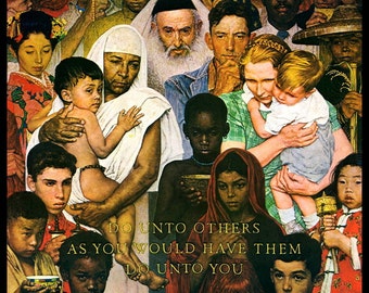 Norman Rockwell Print, "The Golden Rule" Original Painting For Post Cover, April 1, 1961, Vintage Book Page Print