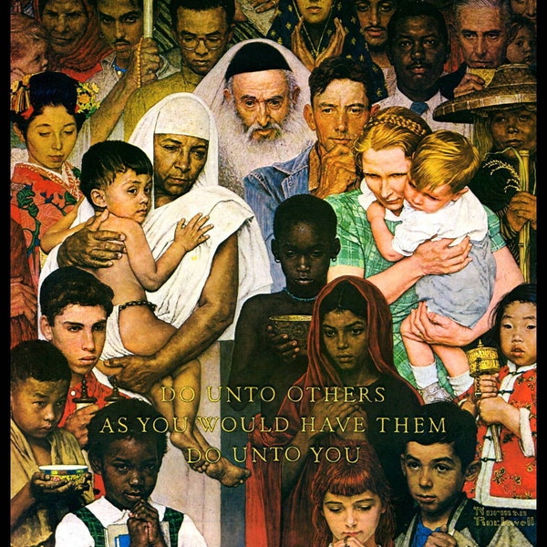 Norman Rockwell Print, "The Golden Rule" Original Painting For Post Cover, April 1, 1961, Vintage Book Page Print