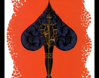 Erte Classic Art Deco Print, The Aces: "Spades", Original Vintage Art Print, Ready To Frame