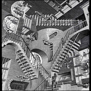 MC Escher Print, Escher Art, "Relativity", Circa 1953, Vintage Print, Book Plate Page, Fantasy Illustration, Ready To Frame