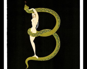 Erte  Print, Alphabet Series "B", Original Vintage Art Print, Art Deco, Ready To Frame, Highly Decorative