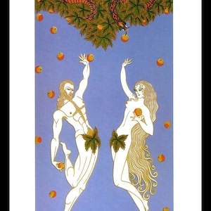Erte  Print, &#39;Adam and Eve&#39;, Original Vintage Art Print, Ready To Frame, Highly Decorative