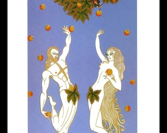 Erte  Print, 'Adam and Eve', Original Vintage Art Print, Ready To Frame, Highly Decorative
