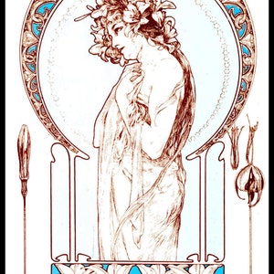 Alphonse  Maria Mucha, Plate 19 From Documents Decoratifs, Circa 1901, Vintage Art Nouveau Recycled Book Page Print, Ready To Frame