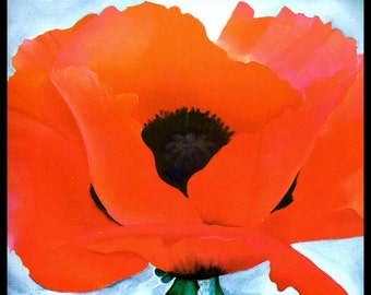 1927 Georgia O'Keeffe Print, Red Poppy, Oil On Canvas, Original Vintage Book Color Plate, Ready To Frame