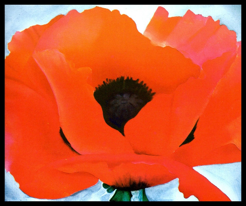 1927 Georgia O'Keeffe Print, Red Poppy, Oil On Canvas, Original Vintage Book Color Plate, Ready To Frame image 1