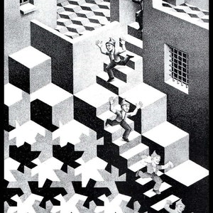 MC Escher Print, Escher Art, &quot;Cycle&quot;, Circa 1938, Vintage Print, Book Plate Page, Fantasy Illustration, Ready To Frame