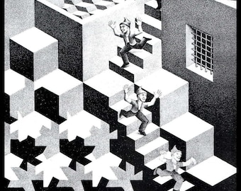 MC Escher Print, Escher Art, "Cycle", Circa 1938, Vintage Print, Book Plate Page, Fantasy Illustration, Ready To Frame