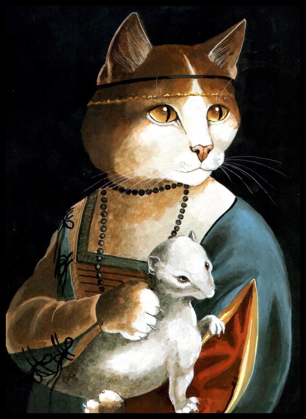 Cat Art Print, Leonardo Da Vinci Spoof by Susan Herbert 1994