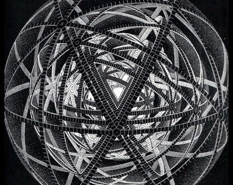 MC Escher Print, Escher Art, "Concentric Rinds", Circa 1953, Vintage Print, Book Plate Page, Fantasy Illustration, Ready To Frame