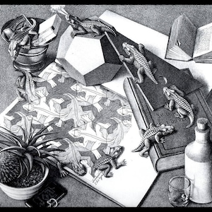 MC Escher Print, Escher Art, &quot;Reptiles&quot;, Circa 1943, Vintage Print, Book Plate Page, Fantasy Illustration, Ready To Frame