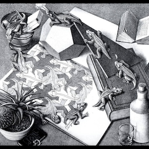 MC Escher Print, Escher Art, "Reptiles", Circa 1943, Vintage Print, Book Plate Page, Fantasy Illustration, Ready To Frame