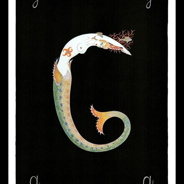 Erte Classic Art Deco Print, Alphabet Series "G", Original Vintage Art Print, Ready To Frame, Highly Decorative