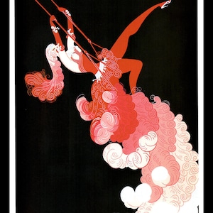 Erte  Print, Classic Art Deco, 'At The Theatre: Trapeze', Original Vintage Art Print, Ready To Frame