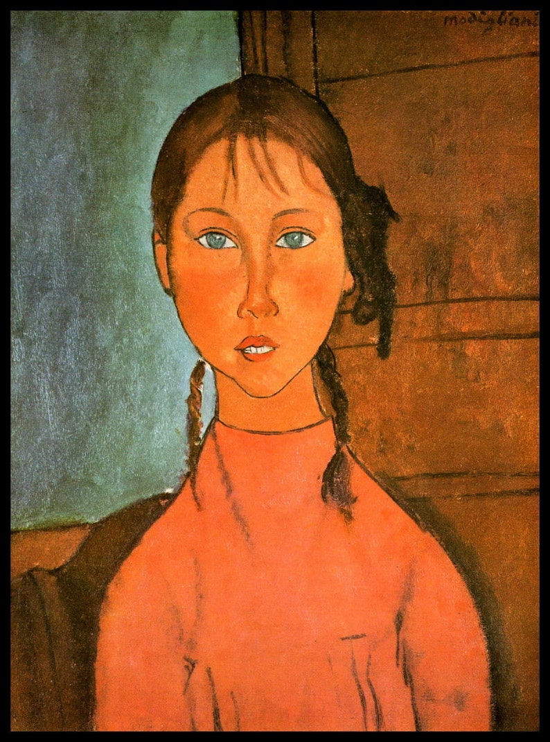 Modigliani Print, Modigliani Painting, Amedeo Modigliani, Home Decor, Modigliani, Girl With Braids, Circa 1917, Vintage Book Plate Print image 1