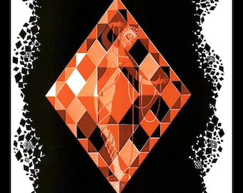 Erte Classic Art Deco Print, The Aces: "Diamonds", Original Vintage Art Print, Ready To Frame