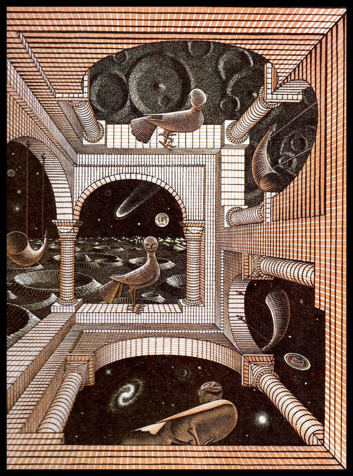 M C Escher Print Escher Art Other World Circa Etsy