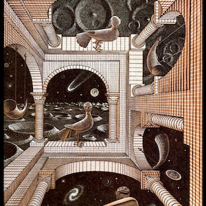 M C Escher Print, Escher Art, "Other World", Circa 1947, Vintage Print, Book Plate Page, Fantasy Illustration, Ready To Frame