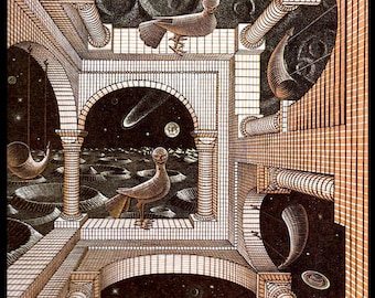 M C Escher Print, Escher Art, "Other World", Circa 1947, Vintage Print, Book Plate Page, Fantasy Illustration, Ready To Frame