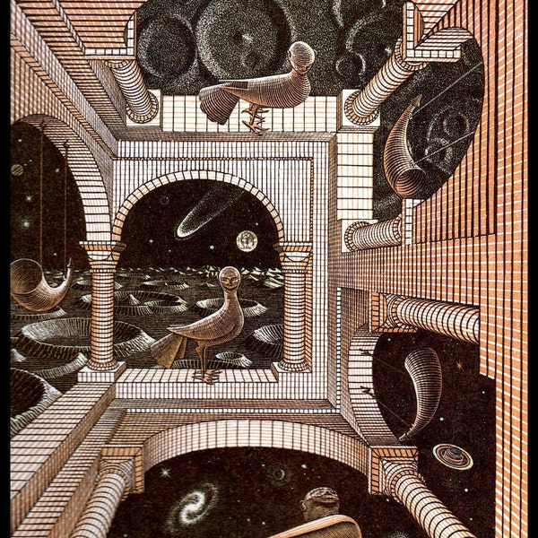 M C Escher Print, Escher Art, "Other World", Circa 1947, Vintage Print, Book Plate Page, Fantasy Illustration, Ready To Frame