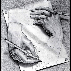 M C Escher Print, Escher Art, "Drawing Hands", Circa 1948, Vintage Print, Book Plate Page, Fantasy Illustration, Ready To Frame