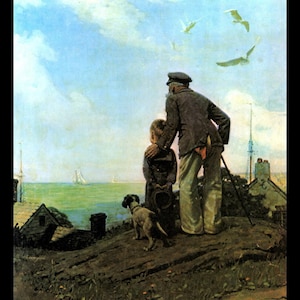 Norman Rockwell Print, &quot;Looking Out To Sea&quot;, Circa 1919, Original Vintage Book Page Print, Ready To Frame