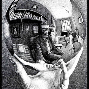 M C Escher Print, Escher Art, "Hand With Reflection", Circa 1925, Vintage Print, Book Plate Page, Fantasy Illustration, Ready To Frame