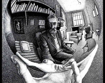 M C Escher Print, Escher Art, "Hand With Reflection", Circa 1925, Vintage Print, Book Plate Page, Fantasy Illustration, Ready To Frame