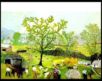 Grandma Moses, Grandma Moses Print, Vintage Americana, Country Home Decor, Folk Art, Americana, Circa 1961, Farm, Vintage Book Page Print