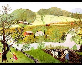 Grandma Moses, Grandma Moses Print, Vintage Americana, Country Home Decor, Folk Art, Americana, Circa 1952, Farm, Vintage Book Page Print