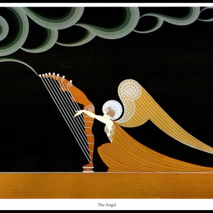 Erte  Print, &#39;The Angel&#39;, Home Decor, Original Vintage Art Print, Art Deco, Ready To Frame, Highly Decorative