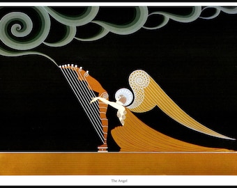 Erte  Print, &#39;The Angel&#39;, Home Decor, Original Vintage Art Print, Art Deco, Ready To Frame, Highly Decorative