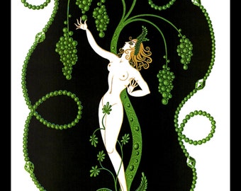 Erte Classic Art Deco Print, The Precious Stones: "Emerald", Original Vintage Art Print, Ready To Frame