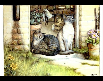 Cat Art Print, Original Vintage Cat Artwork, Professionally Matted 8x10, Whimsical Cat Art, Wall Hanging