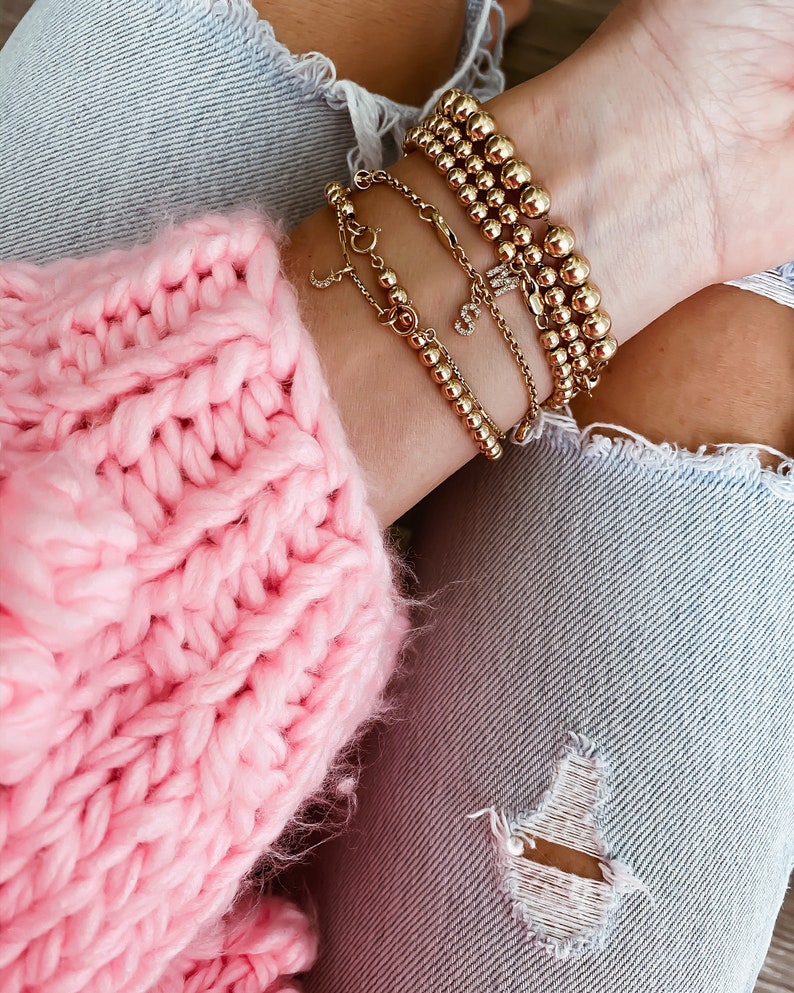 Gold Bead Bracelet 4mm 14k Gold | Etsy