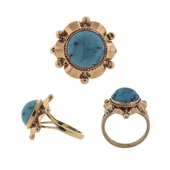 Vintage / Estate Turquoise and Beaded Yellow Gold… - image 1