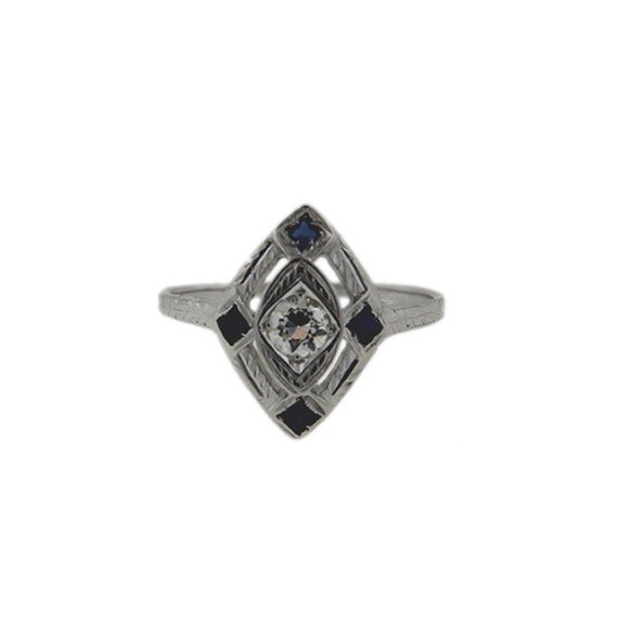 Antique Diamond and Sapphire North South Ring - image 2