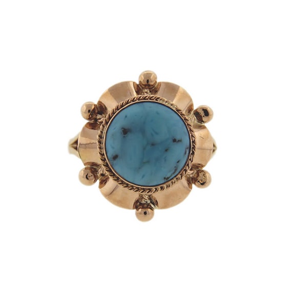 Vintage / Estate Turquoise and Beaded Yellow Gold… - image 2