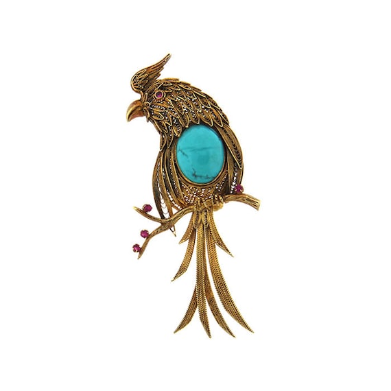 Vintage / Estate 14k Yellow Gold Filigree Parrot … - image 1