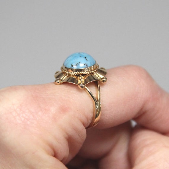 Vintage / Estate Turquoise and Beaded Yellow Gold… - image 6