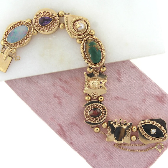 Vintage / Estate 14k Slide Charm Bracelet - image 1