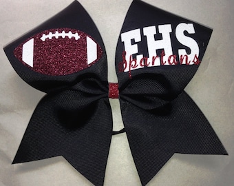 Cheer 2 Color Football & Mascot Glitter Bow