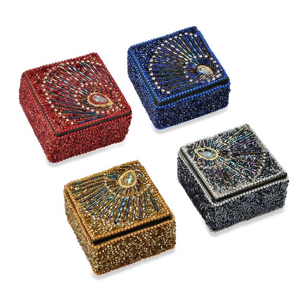 Beaded & Jeweled Peacock Jewelry Trinket Boxes. Hand Beaded, Set of 4. Decorative storage boxes. Gift for Teen, Her, Christmas, Birthday