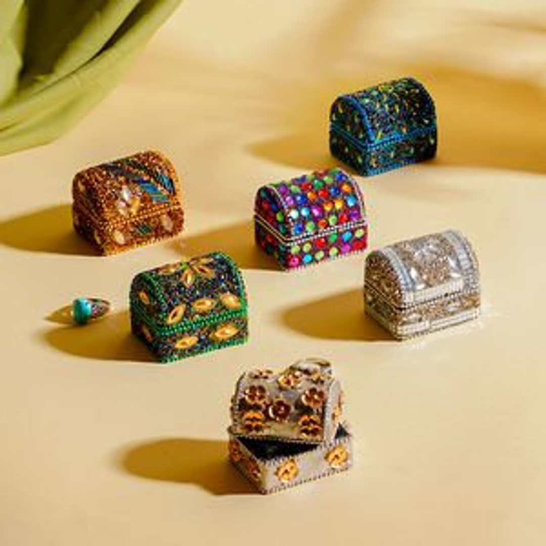 Hand Beaded Mini Trinket Jewelry Boxes Set of 6 Treasure Etsy