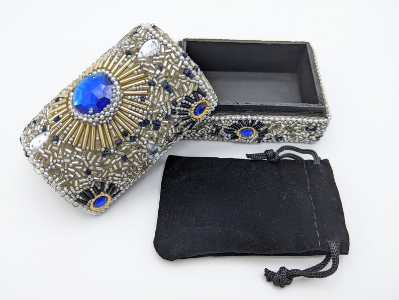 Hand Beaded Mini Trinket Chest. Bejeweled Jewelry Box W/ Etsy