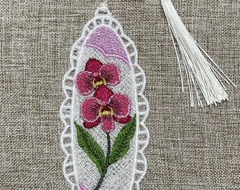 Handmade Embroidered Pansy Bookmark, Lace Floral Tassel, Gift for Book Lovers