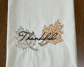 Embroidered Tea Towel, Autumn tea towel, kitchen towel, decorative towel