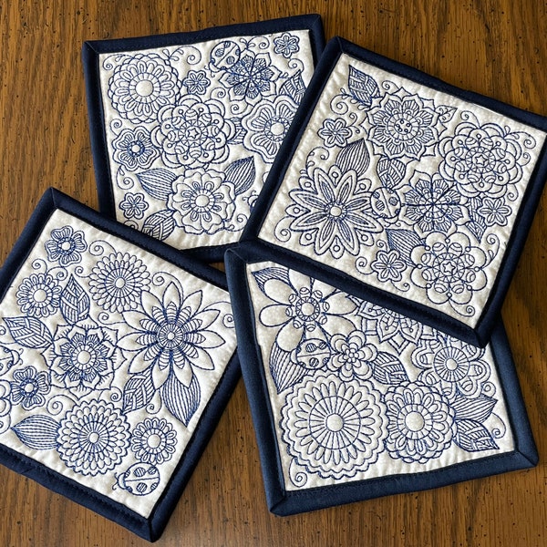 Quilted Fabric Coasters, cotton coaster set to dress up your table, Reversible Fabric Coasters, Mug Rugs,