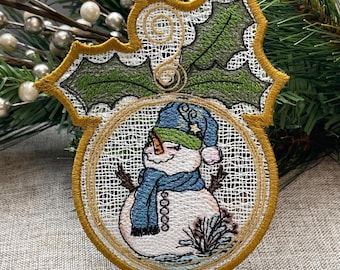 Snowman Christmas Ornament, Freestanding Lace